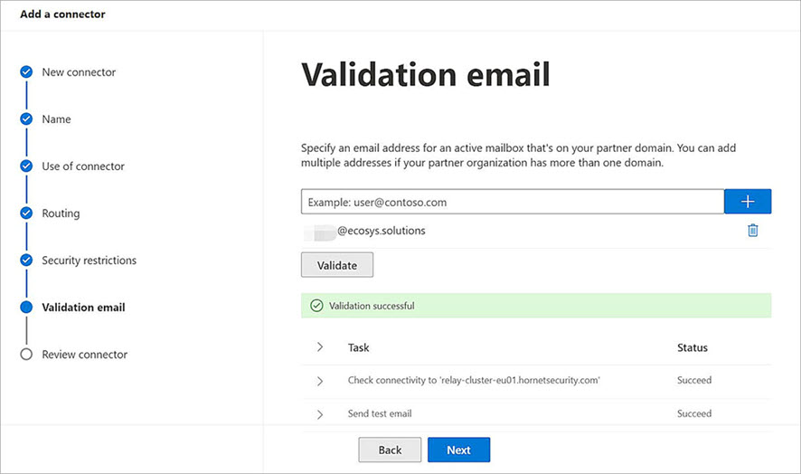 Screenshot of the Microsoft 365 configuration Validation email page